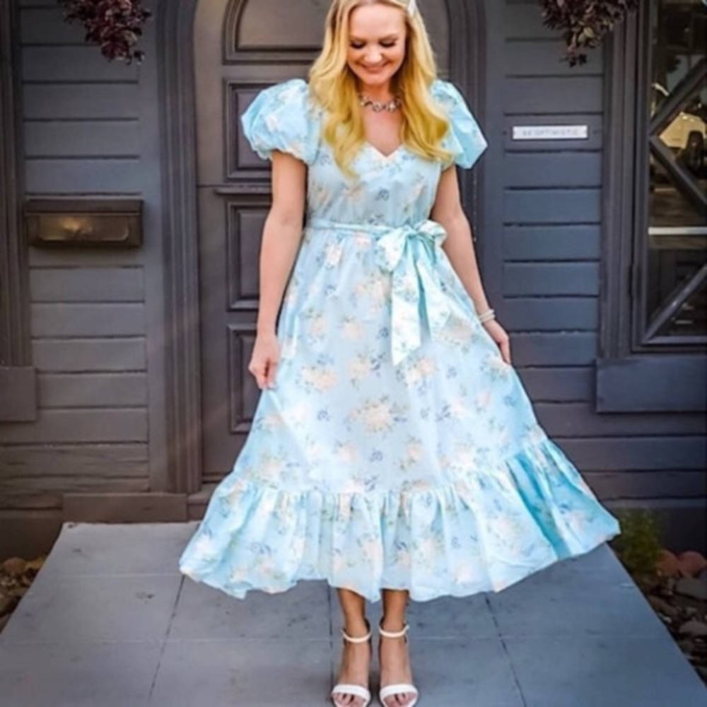 LoveShackFancy x Target Light Blue Floral Puff-Sleeved Maxi Dress - Picture 12 of 13